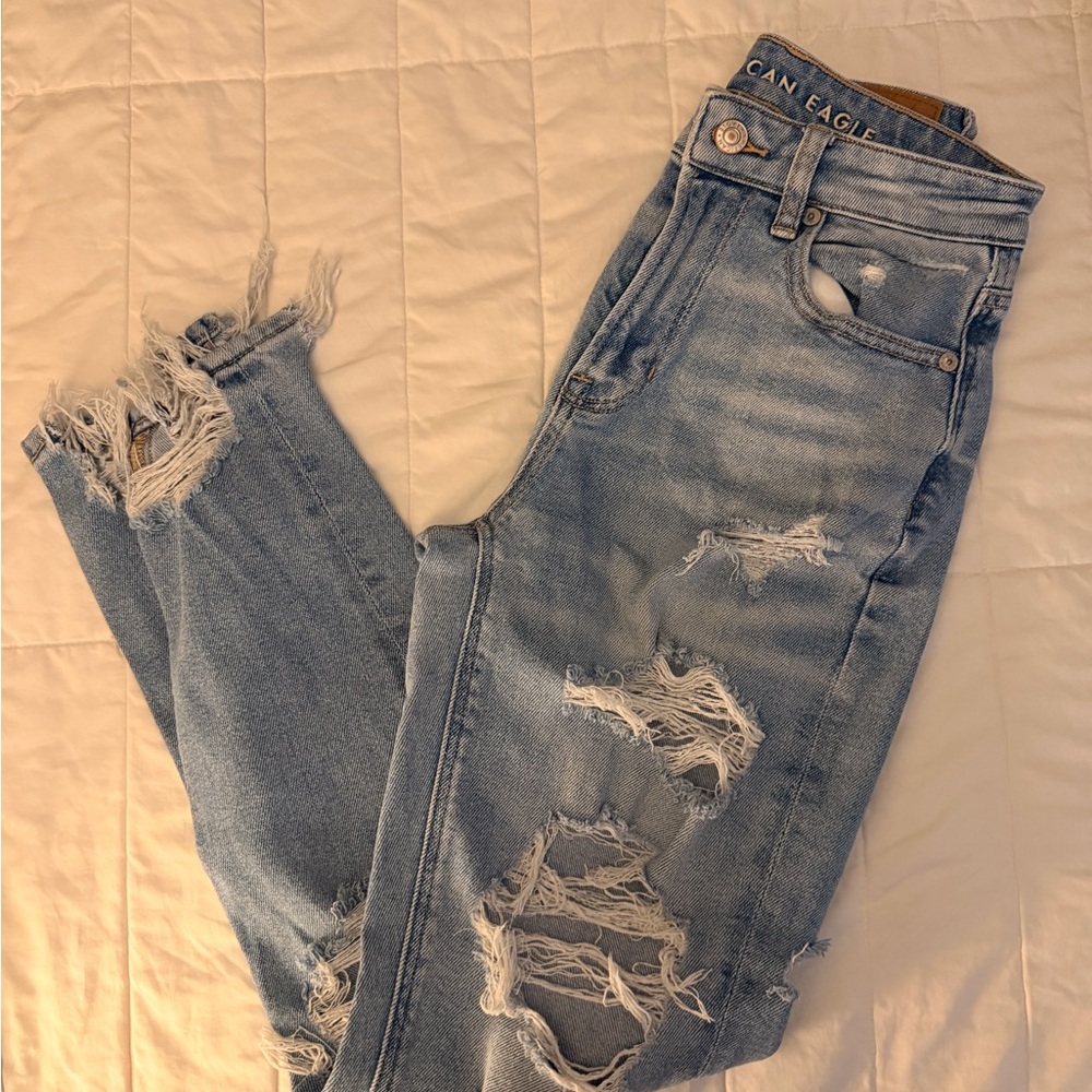 American Eagle Outfitters Ripped Light Blue Boyfriend Jeans